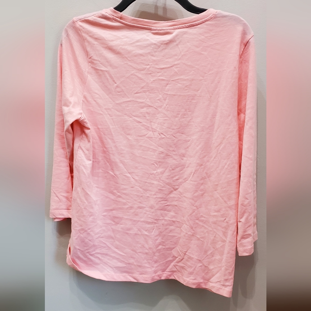 STYLE & CO LIGHT PINK HEATHERED SCOOP NECK 3/4 LENGTH SLEEVE BASIC COTTON TEE - Picture 5 of 7